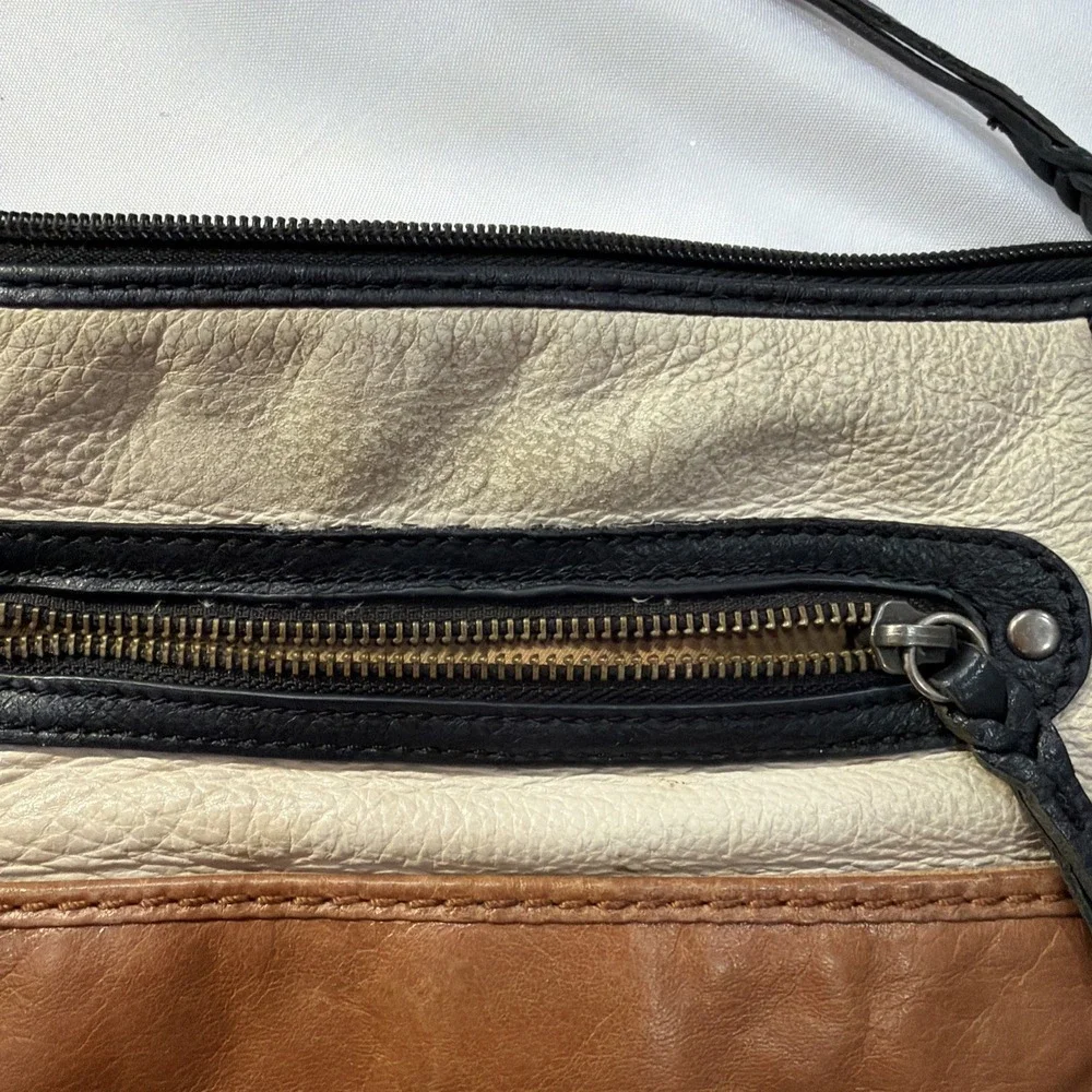 The Sak Leather Colorblock Crossbody Bag Tri-Tone Black Brown Cream Boho...‎